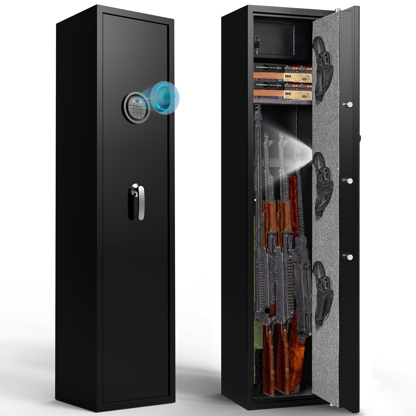KR-145-F/ Marcree 3-5 Rifle Safe, Gun Safes for Rifles and Pistols with Inner Safe Box, Biometric Gun Cabinet with Removable Shelf, Large Gun Safe with Anti-Theft Alarm System, Fingerprint Lock