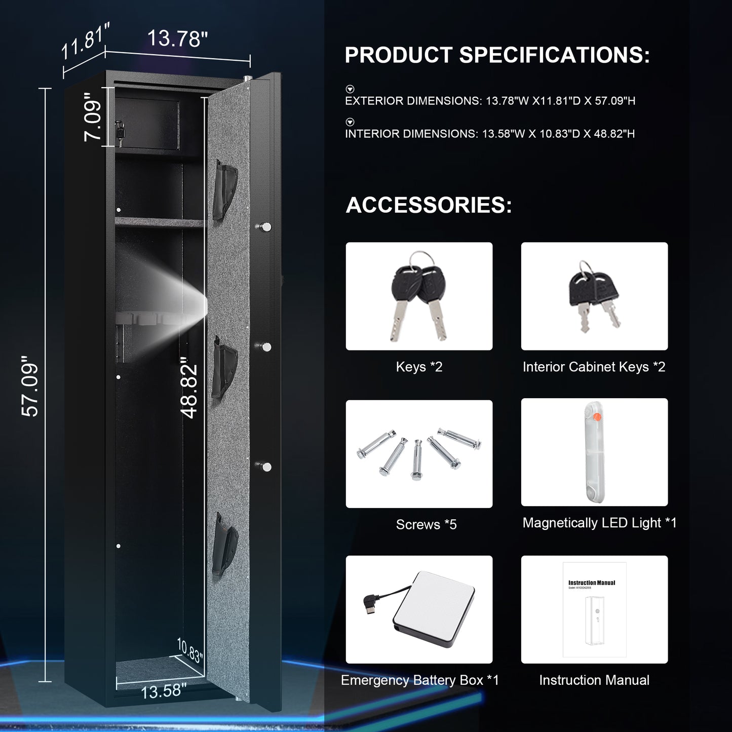KR-145-F/ Marcree 3-5 Rifle Safe, Gun Safes for Rifles and Pistols with Inner Safe Box, Biometric Gun Cabinet with Removable Shelf, Large Gun Safe with Anti-Theft Alarm System, Fingerprint Lock
